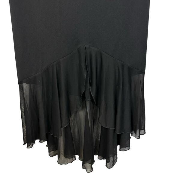 90s Vintage Taboo Sequin Embellished Black Ruffle High Low Midi Slip Dress Large - Picture 9 of 13